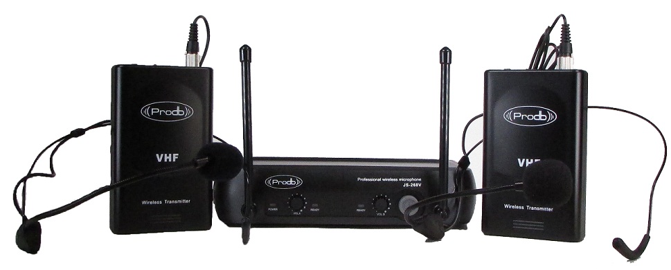 Sistema Inalámbrico VHF con 2 microfonos cintillo Prodb